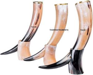 Corne à boire viking naturelle de qualité indienne avec support en fer, corne à boire viking antique sculptée par HANNAN HANDICRAFT - Product Image 4