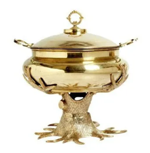 Réchaud en laiton à découpes florales avec une poignée décorative et une finition martelée, pour garder les aliments au chaud disponibles en gros - Product Image 4