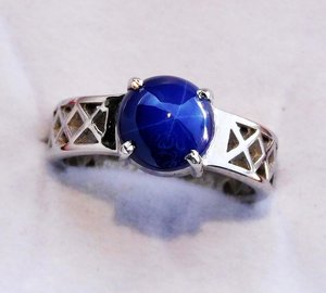 Bague Saphir étoile Bleue Naturelle En Argent 925 – Style Cocktail Trois Pierres