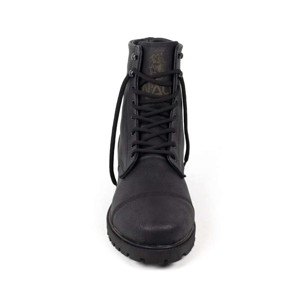 Black Leather High Sole Lace up High Top Sports Boots