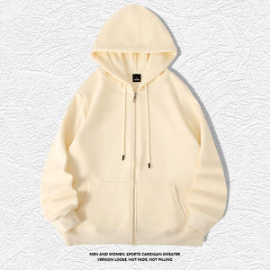 Sweat-shirts à capuche en molleton avec fermeture éclair, logo personnalisé, streetwear hip-hop, hommes, couleur unie, sweats à capuche à capuche, poids lourd, surdimensionnés, sweats à capuche zippés pour hommes - Product Image 6