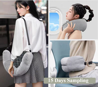 Oreiller de voyage multifonctionnel en forme de U, rembourré et gonflable, pour vêtements et accessoires, en peluche douce, pour voyages d'affaires