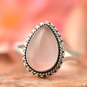 925แหวนชั้นดีเงินสเตอร์ลิงแหวนแฟชั่นลูกแพร์ CAB Rose ควอตซ์พลอยการตั้งค่าฝาเป็นของขวัญแต่งงานสำหรับงานเลี้ยง - Product Image 3