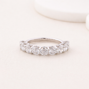 Anillo de boda de media eternidad con diamantes cultivados en laboratorio, corte redondo, certificado por IGI, con engaste de puntas compartidas en oro amarillo/blanco/rosa de 14 quilates. - Product Image 1