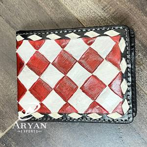 RFID Bloqueo Mano Tooled Exclusivo Personalizado Minimalista Delgado Bifold Patrón a cuadros Hombres Cartera de cuero genuino con bolsillo para monedas - Product Image 1