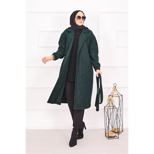 Abrigo Verde Esmeralda con Patrón de Espiga para Mujer, Abrigo de Invierno a la Moda, Forro de Nailon, Capucha de Lana, Cierre de Cremallera, Talla XS, Tweed Tejido, Casual - Product Image 1