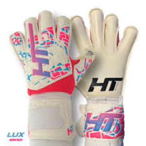 "Gants de gardien de but crème avec paume en latex de revers graphique rose et bleu, évent en maille, logo personnalisé OEM disponible" - Product Image 1