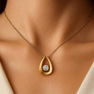 Pendentif en forme de larme en argent sterling 925 plaqué or vermeil, zircon, fait à la main, élégant, minimaliste, collier intemporel, cadeau de la Saint-Valentin pour - Product Image 4