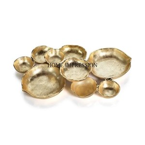High Grade Gold Plated Premium Quality Metal Made Most Fancy Unique Designer Round Shape Serving <b>Tray</b> <b>Table</b> Centerpiece & Decor - Product Image 3