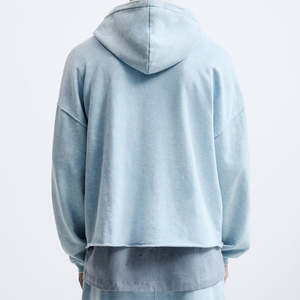 Vintage Wash Hoodie Hombres 100% Algodón Oversized Drop Shoulder Raw Hem Recortada Sudaderas con capucha para hombres - Product Image 2