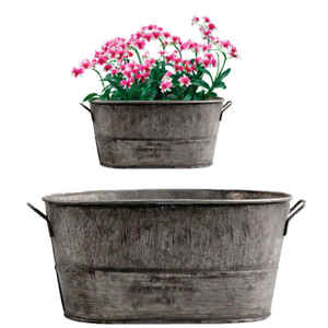 Maceta Ovalada de Metal Galvanizado Resistente, Maceta Rústica de Zinc para Jardín con Asas para Plantas de Exterior y Uso como Cubo de Hielo - Product Image 3