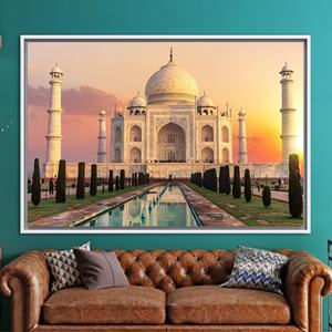 Tableau imprimé sur toile : Coucher de soleil, architecture indienne et sept merveilles, 1P : encadré blanc - Product Image 1