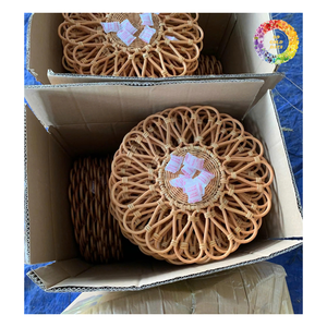 Napperons rond en osier napperon, tampons de table tissés, tampons de décoration de table, napperons en paille vintage, vaisselle Boho Natural StrawMat - Product Image 2