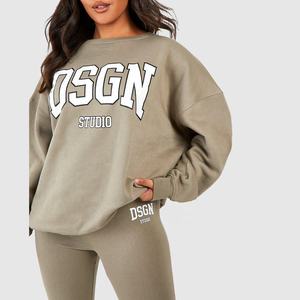 Conjunto de pantalones de chándal con capucha de dos piezas para mujer, chándales deportivos de gran tamaño de Color sólido, tallas personalizadas para correr - Product Image 5