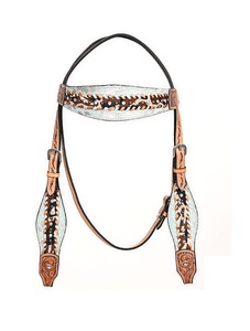 Fabricant de gros Accessoires pour chevaux de couleur personnalisés-Collier de poitrine et serre-tête en cuir brut d'origine occidentale Halters - Product Image 2