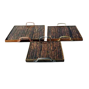 Plateau en bois de dormeur de marque privée OEM avec finitions antiques et plateau en métal et en bois en acier inoxydable à vendre - Product Image 1