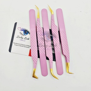 แหนบต่อขนตา LUCKY LASH TOOLS สีม่วงทอง ปลายไฟเบอร์ สแตนเลสสตีล ด้ามจับเพชร โค้งงอ 90 องศา 45 องศา ขนาด 10 มม. - Product Image 3