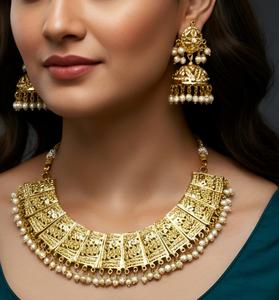 <b>Statement</b> Premium Quality Gold Finish Pearls Look <b>Necklace</b> Set With Earrings for Wedding Wear Collection For Women - Product Image 1