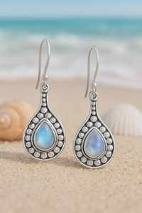 Boucles d'oreilles pendantes en pierre de lune, en argent sterling 925, bijoux de mariée faits à la main, cadeau élégant pour femmes, style bohème - Product Image 5