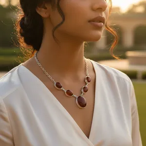 Collier en argent 925 avec pierre de cornaline pour femmes, chaîne à perles, bijoux cadeau - Product Image 3