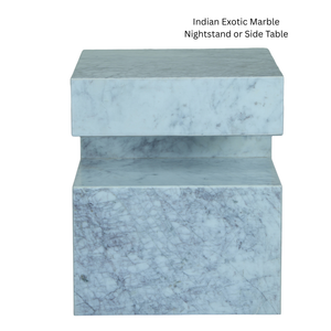 Mesa de Noche de Mármol Blanco con Vetas Exóticas, Diseño Moderno en Bloques, Mesa Decorativa Escultural, Lujo para Dormitorio, Comedor o Sala de Estar - Product Image 4