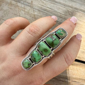 Fait à la main naturel semi-précieux Sonoran montagne Turquoise argent Sterling 925 réglable 5 pierre belle bague pierre précieuse à la main - Product Image 1