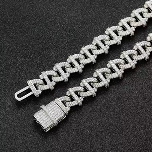 Cadena Cubana de Plata 925 de 10 mm con Diamantes Cultivados en Laboratorio, Chapada en Oro Blanco/Amarillo, Cadena de Eslabones Moderna para Boda, Hip Hop, Regalo para Hombres y Mujeres, EE. UU. - Product Image 2