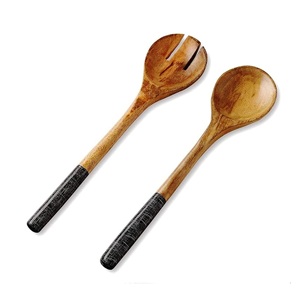 Pinzas para Ensalada, Utensilios de Madera, Juego de Servir Ensaladas, Madera Natural con 2 Espátulas, Utensilios Hechos a Mano Sostenibles - Product Image 1