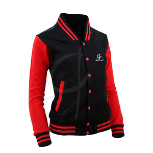 Chaqueta con letras universitarias de marca para mujer con manga a rayas, chaqueta personalizada de Pekín para mujer, diseño transpirable a la venta - Product Image 1