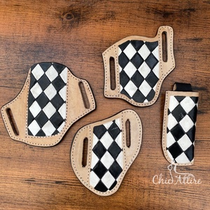 OEM/ODM 2025 nueva llegada funda para cuchillo nuevo soporte para Cuchillo de cuero genuino con lazo para cinturón y diseño de patrón de tablero de ajedrez clásico - Product Image 1