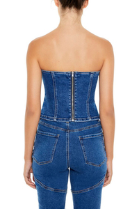 Vente chaude 2025 Retravaillé Denim Tube Top Respirant Durable Bleu Couleur Femmes Denim Jeans Tube Top femmes chemise en gros - Product Image 5