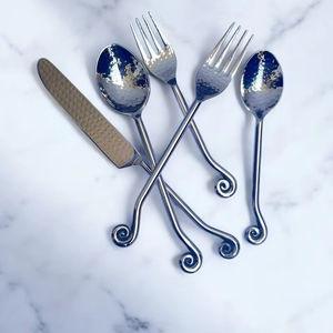 VIC 50319 Luxury 5-Piece Cutlery Set Stainless Steel Hammered Design Knife Table Fork <b>Small</b> Dessert Fork Coffee <b>Spoon</b> Tea <b>Spoon</b> - Product Image 4