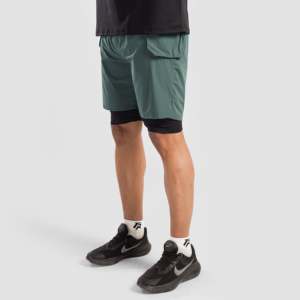 Pantalones Cortos Deportivos Aero 100% Poliéster Verdes, Tallas XS-XL, Cintura Media, Tejido Impermeable con Decoración de Tela de Rizo de Color y Patrón de Logotipos - Product Image 1