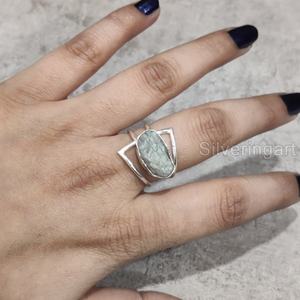 Bijoux en pierre brute Bague pour femme Pierre précieuse Labradorite brute naturelle Pierre de naissance Double bande Bijoux de Noël Bague en argent sterling 925 - Product Image 3