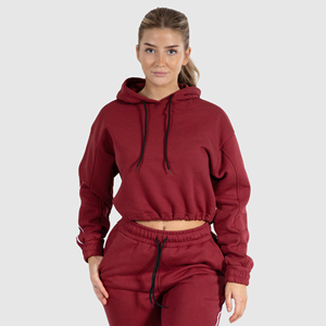 Sudaderas con capucha cortas de gran tamaño de alta calidad para mujer logotipo bordado personalizado sólido hombro caído cordón con capucha de talla grande lavado - Product Image 1