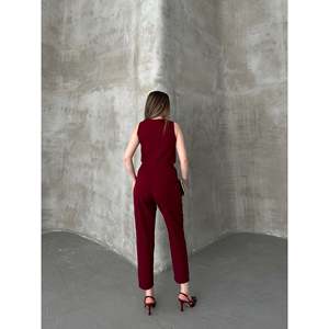 Conjunto de Dos Piezas Mybeefashion para Mujer, Chaleco y Pantalones Casuales Color Borgoña, Top Sin Mangas de Mezcla de Algodón y Pantalones Largos - Product Image 2