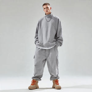 Ensemble de survêtement pour homme coupe large coupe-vent avec sweat à capuche et pantalon de survêtement ample, design 2 en 1, poids lourd, écologique, hiver - Product Image 4