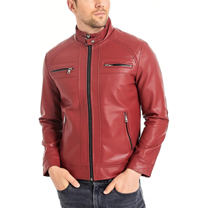 Veste de moto en cuir tendance avec poches zippées - Product Image 4