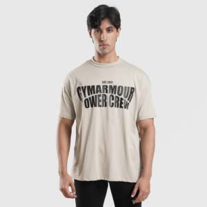 Camiseta Deportiva Beige Power Crew, Etiqueta Personalizada, Estilo Jersey de Alto Rendimiento para Ejercicio, con Gráficos Serigrafiados - Product Image 1