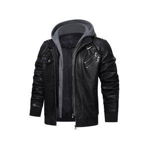 Veste en cuir PU pour homme grande taille, style vintage, col montant, fermeture éclair sur le devant, logo, technique lavée imperméable, noir pour l'automne - Product Image 4