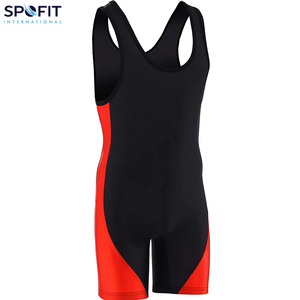 ชุดซิงเกิลเล็ตสำหรับนักมวยปล้ำชาย สีดำและสีแดงตัดกัน คุณภาพสูง ขายดี บริการ OEM ระบายอากาศได้ดี โดย SPOFIT - Product Image 5