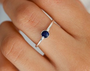 Simple Women's Silver <b>Ring</b> <b>Lapis</b> <b>Lazuli</b> Promise <b>Ring</b> with Gold Filled Fine Sterling Silver and Natural Stone Small Size - Product Image 2
