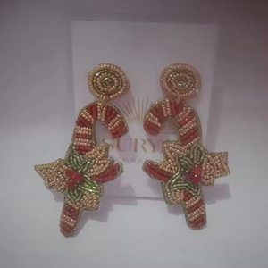 Classic <b>Christmas</b> Beaded <b>Earrings</b> for Women Handmade Festive Jewelry Holiday Party Hoop Fashion Accessories - Product Image 4