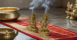 Sculpture religieuse indienne de conception moderne fabriquée à la main Ganesh et Laxmi assis sur une statue en laiton de lotus pour Diwali et les mariages - Product Image 2