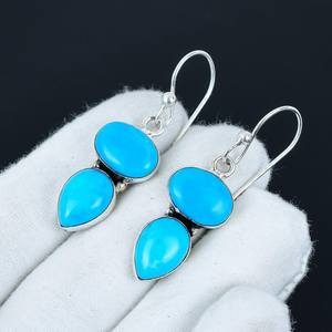 <b>Sleeping</b> Beauty Turquoise Gemstone Handmade 925 Sterling Silver Gold Plated Double Cute Boho Earrings <b>Gifts</b> for Love - Product Image 5