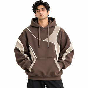 Sweat-shirt Homme Marron Oversize à Panneaux Contrastants, Style Streetwear, Épaules Tombantes, Logo Personnalisé – Fabricant - Product Image 1