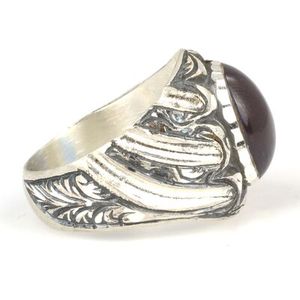 Anillo de Plata de Ley 925 para Hombre, Diseño de Pluma Hecho a Mano con Bisel de Piedra de Ámbar Azul Oscuro Comprimido, Joyería de Regalo - Product Image 3