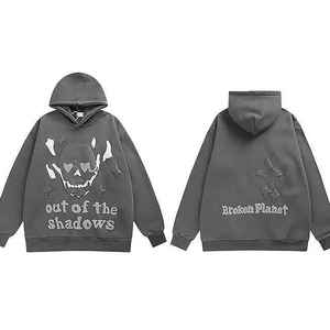 Alta calidad 2025 sudaderas con capucha de gran tamaño pesadas desgastadas Impresión de hojaldre lavado con ácido logotipo personalizado Venta caliente - Product Image 4