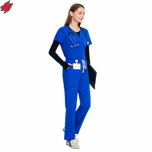 Venta al por mayor hombre mujer verano logotipo personalizado secado rápido cuello en V Jogger Scrubs Hospital trajes enfermería trabajo uniforme conjuntos - Product Image 4