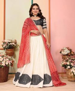 Lehenga Choli en coton chinon imprimé avec de riches broderies et un look de tenue de mariage/de soirée, dupatta inclus, option économique - Product Image 6